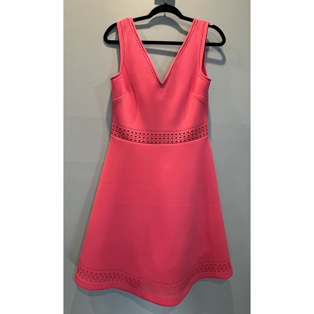 Guess Coral Red Lasercut Scuba Double‎ V Cut Fit and Flare Dress 10